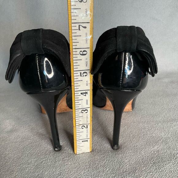 Kate Spade Pointed Heels Maxine Black Patent Leather Scallops Bows Stilettos 10M - Picture 3 of 13